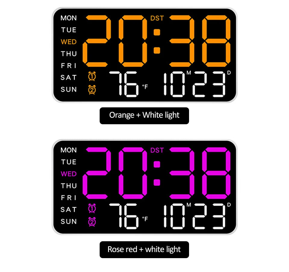 Voice Control Alarm Clock USB Powered LED Digital Clocks Temp Date Week Display 12/24H DST Brightness Adjustment 2-Alarms Clocks