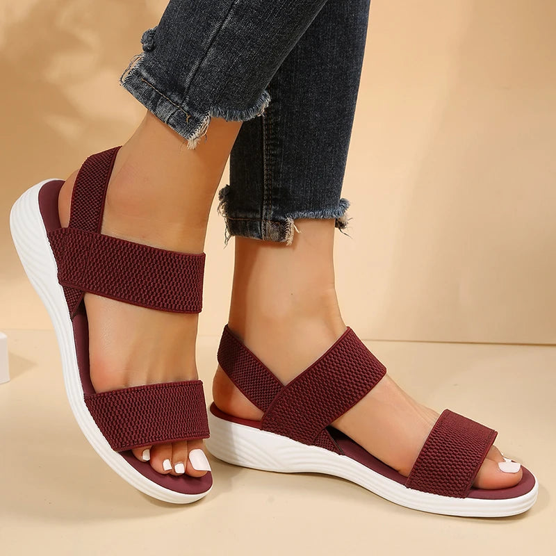 Women's Knit Elastic Cloth Wedge Sandals Slip On Lightweight Walking Sandals Women Plus Size Comfortable Summer Shoes Woman 2023