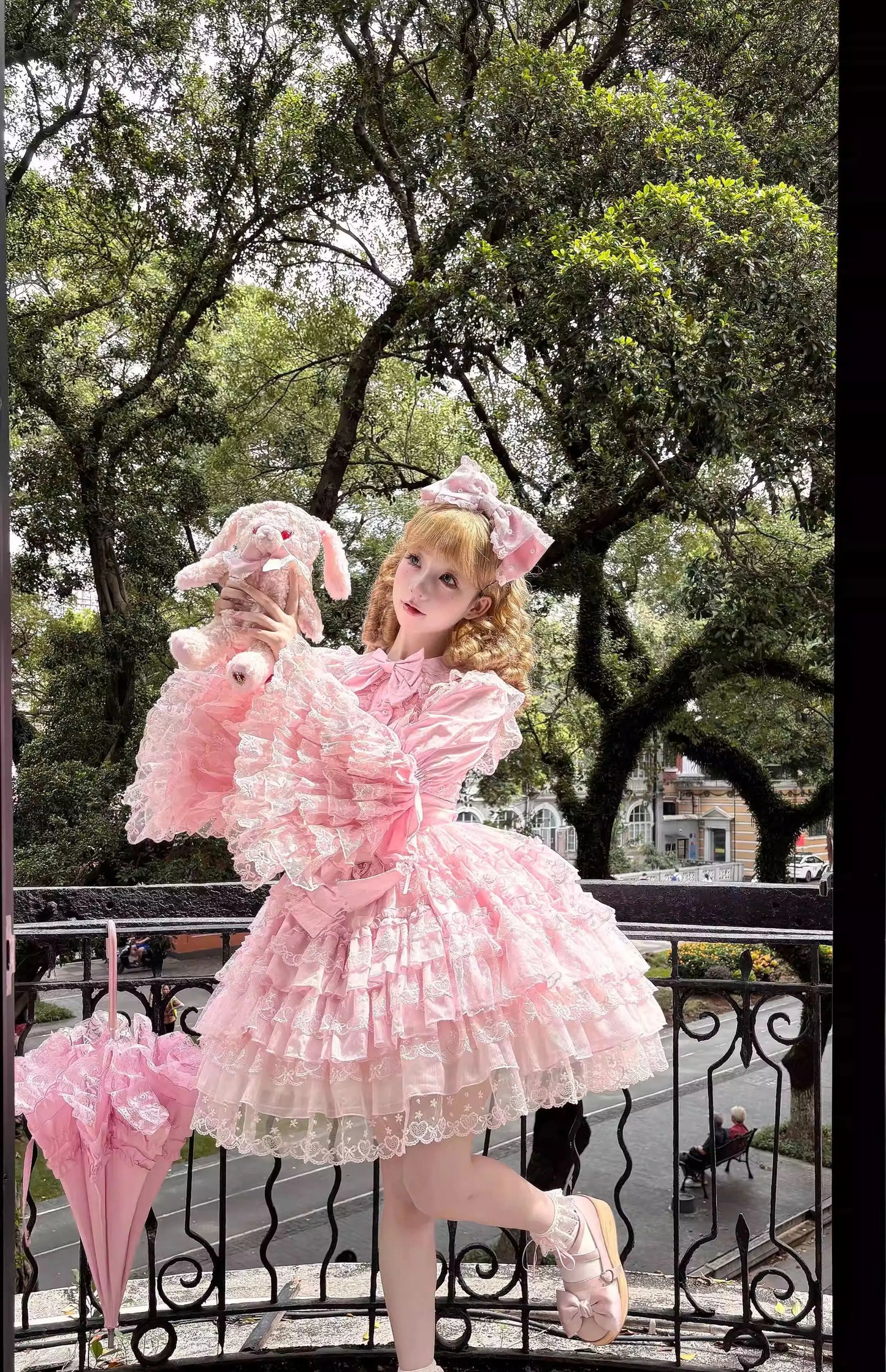 Original Design Lolita Jsk Suspender Dress Sweet Girl Women's Long Sleeve Inner Shirt Cute Princess Sling Cake Dress with Cape