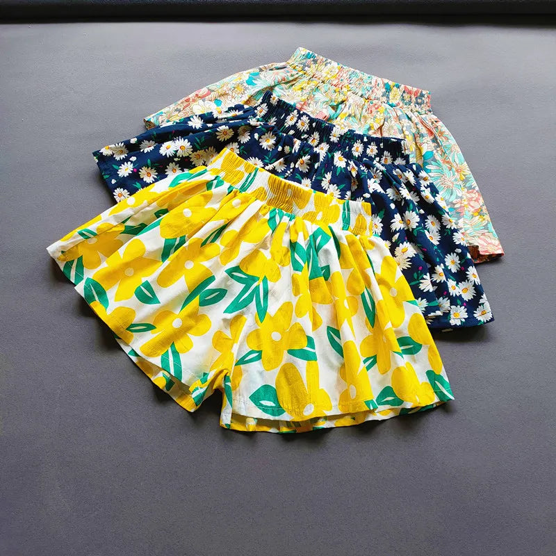 Sweet Girls Flower Culottes Summer Baby Girl Fashionable Children's Floral Wide-Leg Hot Pants Kids Girls Mini Shorts
