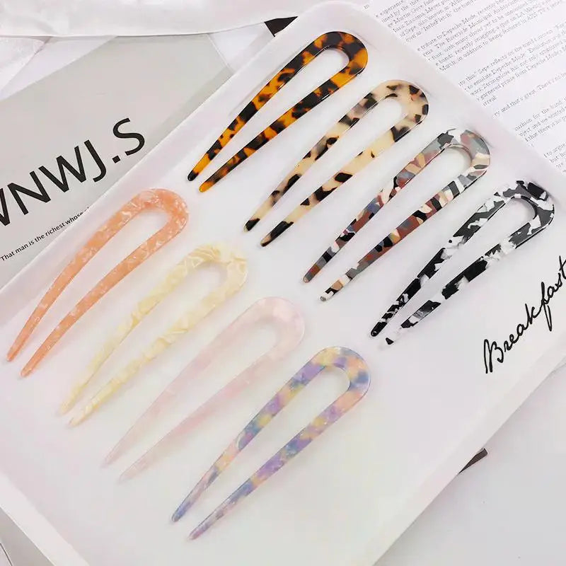 Fashion Acetate Hair Sticks for Women Shell HairClip Hair Pins U Shape Girls Hairpins HairBun Maker Wedding Hair Accessories