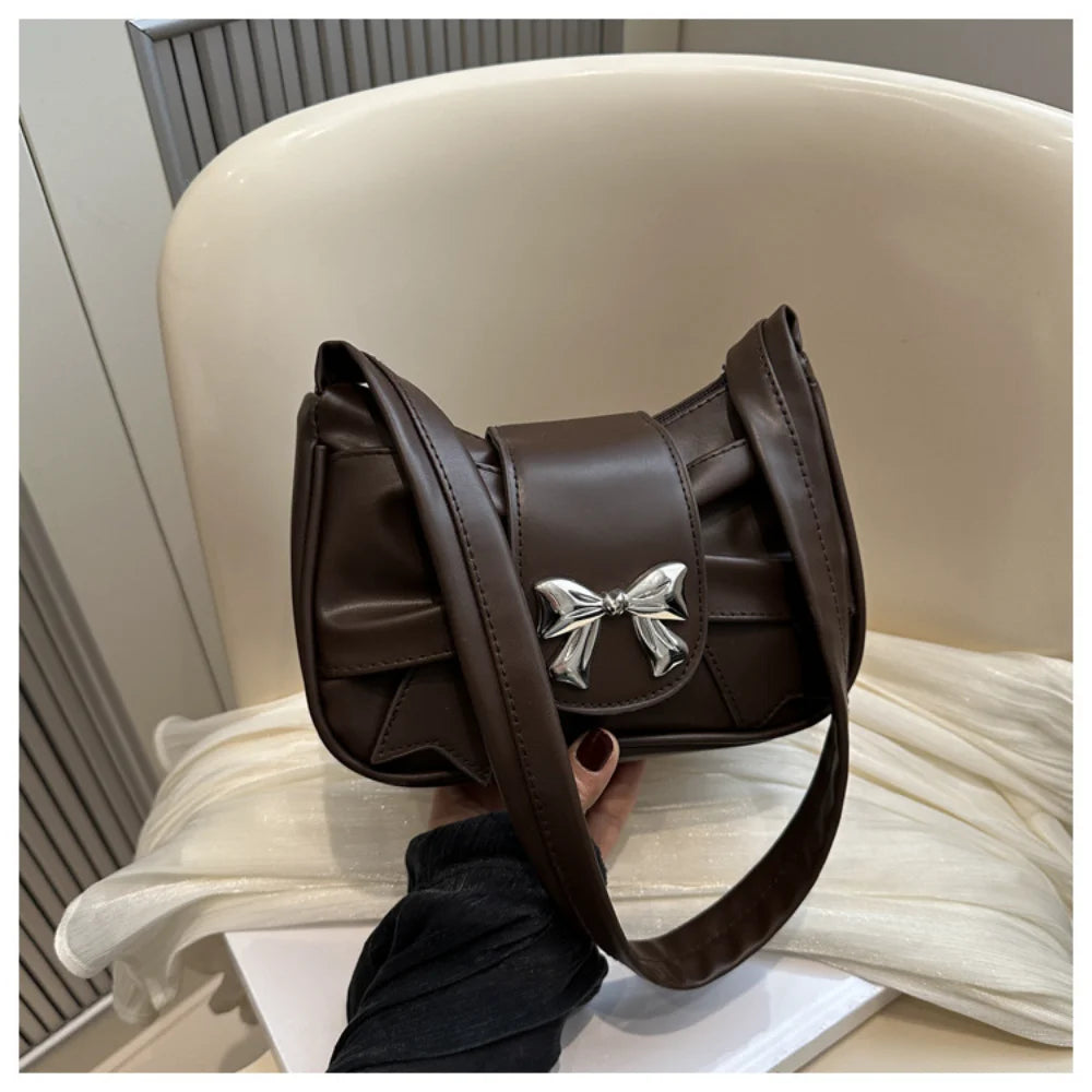 Korean Bow Pleated Shoulder Bag For Women 2024 Spring Summer New Armpit Bag Handbag