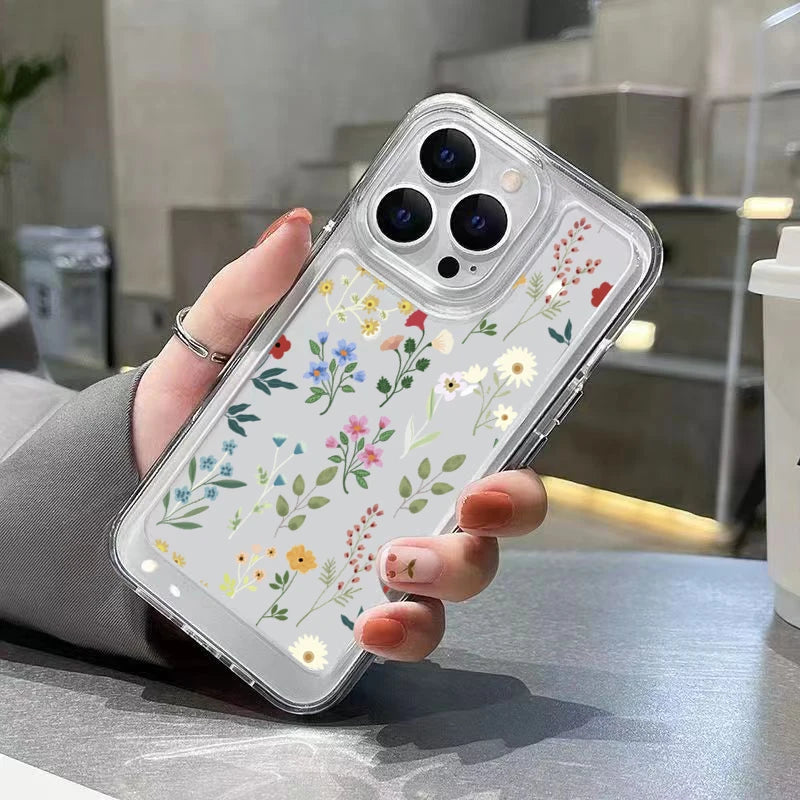 Flower Love Soft Silicone Phone Case For iPhone 16 15 14 13 12 11 Pro Max XS XR 7 8 15 Plus Transparent Shockproof Bumper Cover