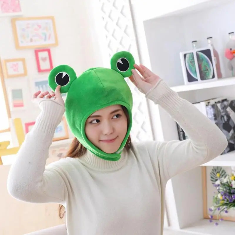 Cartoon Funny Adorable Plush Frog Hat Big Eyes Creative Animal Cosplay Costume Dress Up Hat Headgear for Kids Adults Gift C4Z2