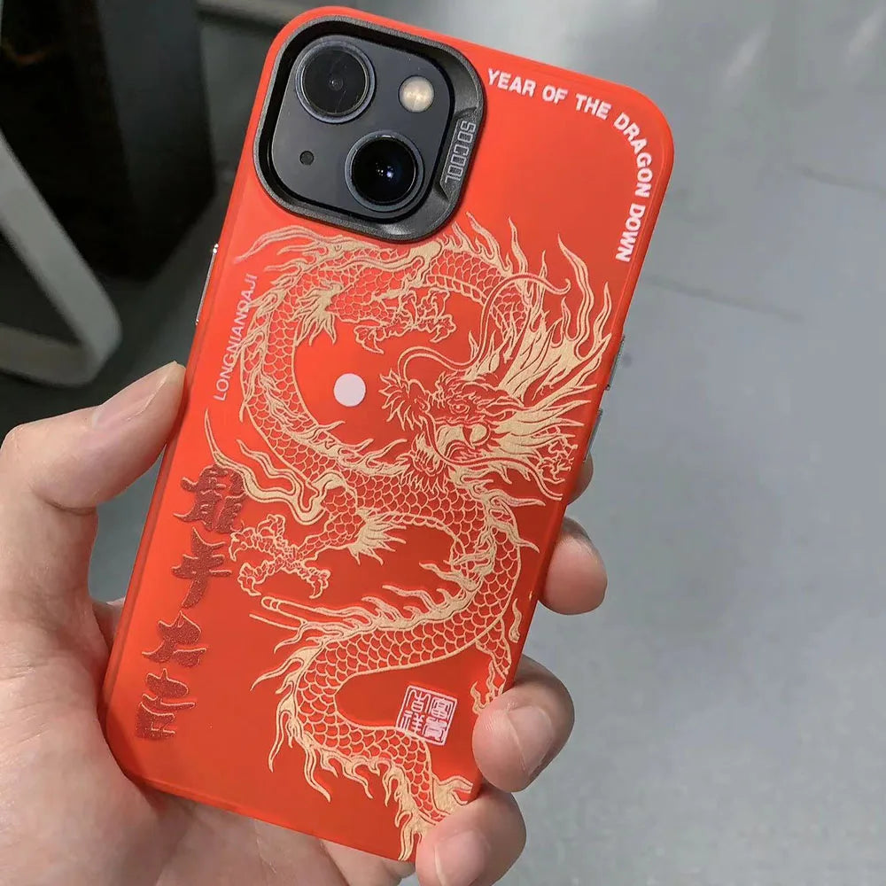 New Luxury Laser Eastern myths legends Chinese dragon Phone Case For iPhone 11 12 13 14 Pro Max 15 Plus 3D Totem Anti-drop Cover