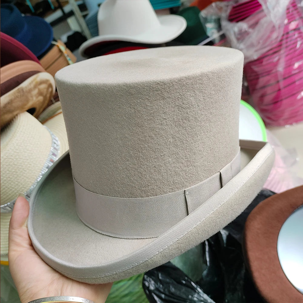 New Men Hat 100% Wool Fedora Hat Unisex Top Show Gentleman Bowler Hat Black Red Magic Hat Presidential Hat Feather Accessories