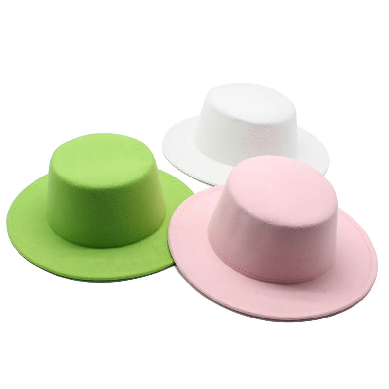 Autumn Winter Kids Felted Fedoras Hats for Boys Girls Solid Imitation Woolen Flat top Jazz Caps Childs Formal Dress Hats