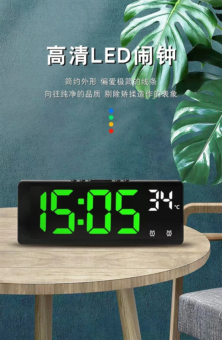 Voice Control Digital Alarm Clock Temperature Dual Alarm Snooze Desktop Table Clock Night Mode 12/24H LED Clock Watch Desk