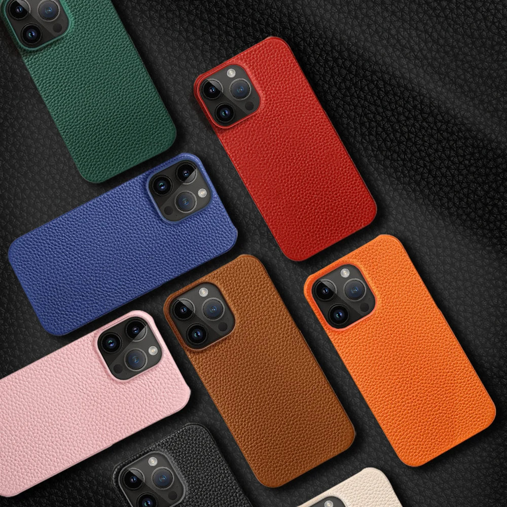 Luxury Genuine Cowhide Leather Phone Case for iPhone 15 13 14 Pro Max 15 Plus 15Pro 14Pro 11 12 Pro Max Shockproof Back Cover