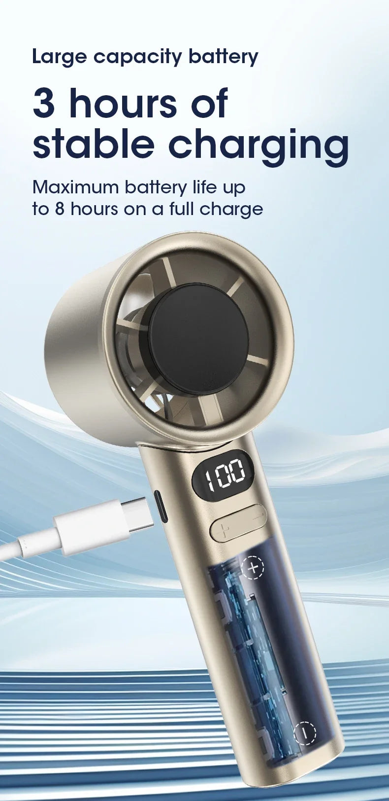 120 Gears Handheld Fan Desktop Small Fan Portable USB Charging Turbo Fan High-speed Mini Fan Data Disply Air Conditioner Fans