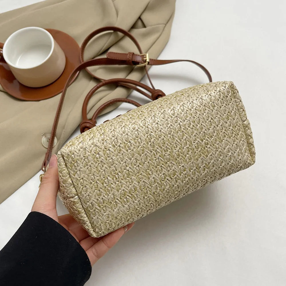 New Summer Beach Grass Woven Bag Women's Handbag Embroidered Thread Fashion Crossbody Bag Women's Unique Design Shoulder Bag