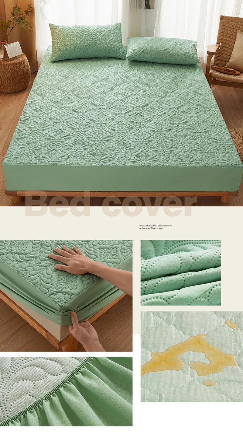 100% Waterproof Quilted Mattress Cover Protector Breathable Antibacterial Fitted Sheet with Elastic Band Queen King Bed Sheet