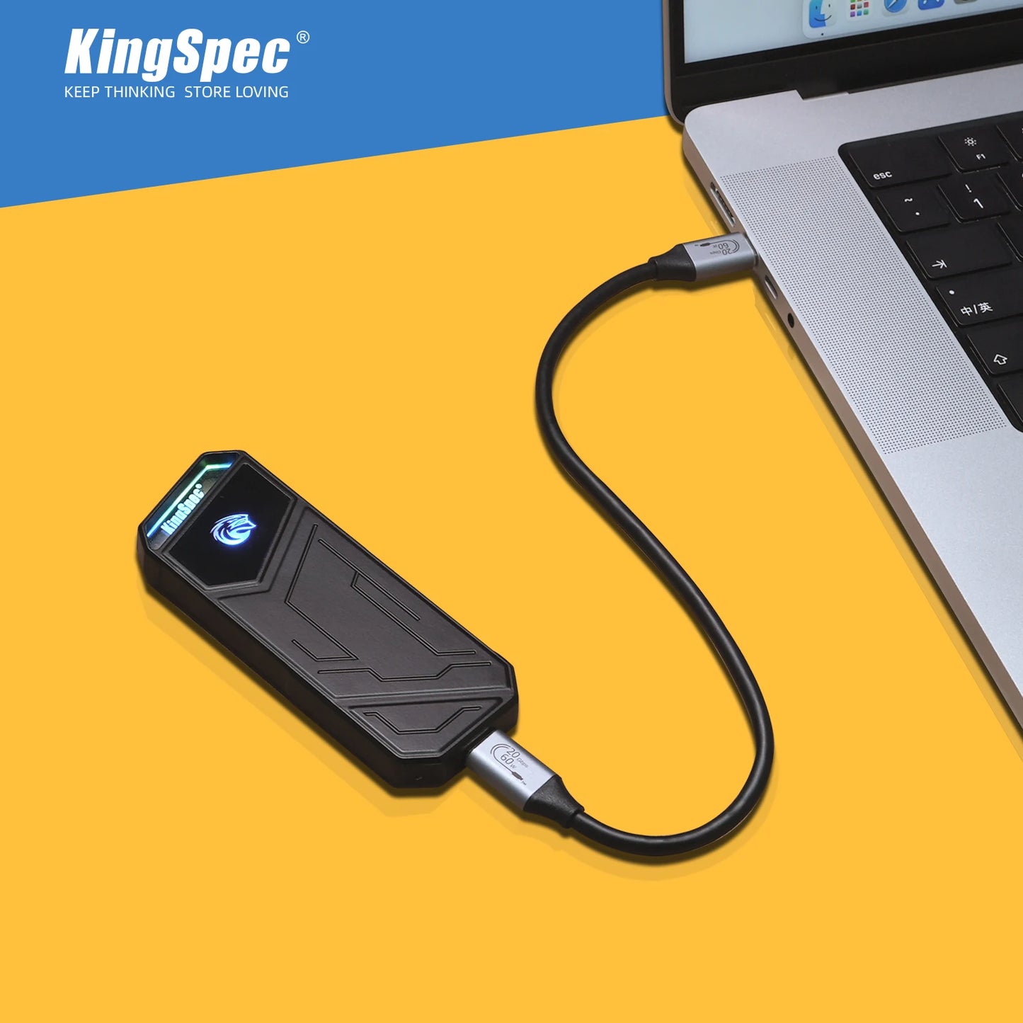 KingSpec NVMe External SSD 512GB 500GB 1TB 2TB Hard Drive 20gbps Type C USB 3.2 RGB Portable Hd Solid State Disk for Laptop PC