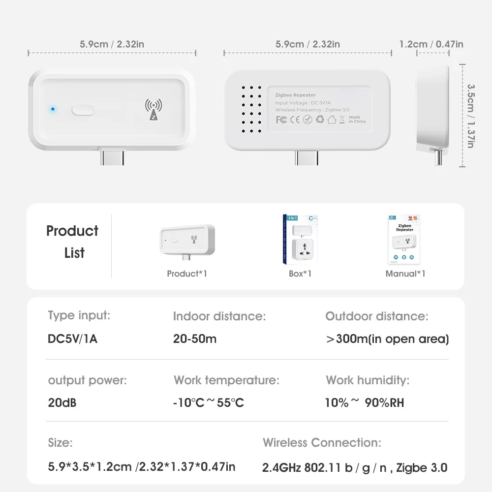Tuya ZigBee Signal Repeater Smart Home C-Smart Series Type C Amplifier Extender Works with ZigBee Gateway Hub Smart Life APP
