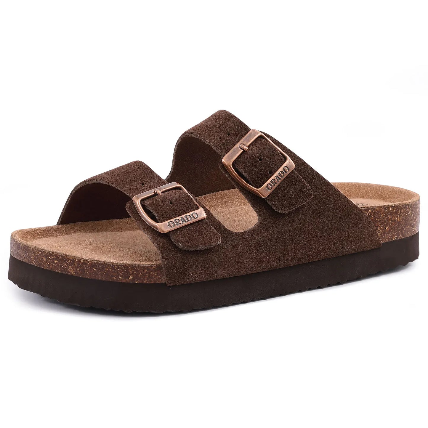 Kidmi Women Cork Suede Mules Slippers Outdoor Antiskid Beach Slippers Classic Cork Footbed Women Sandals With Adjustable Buckle
