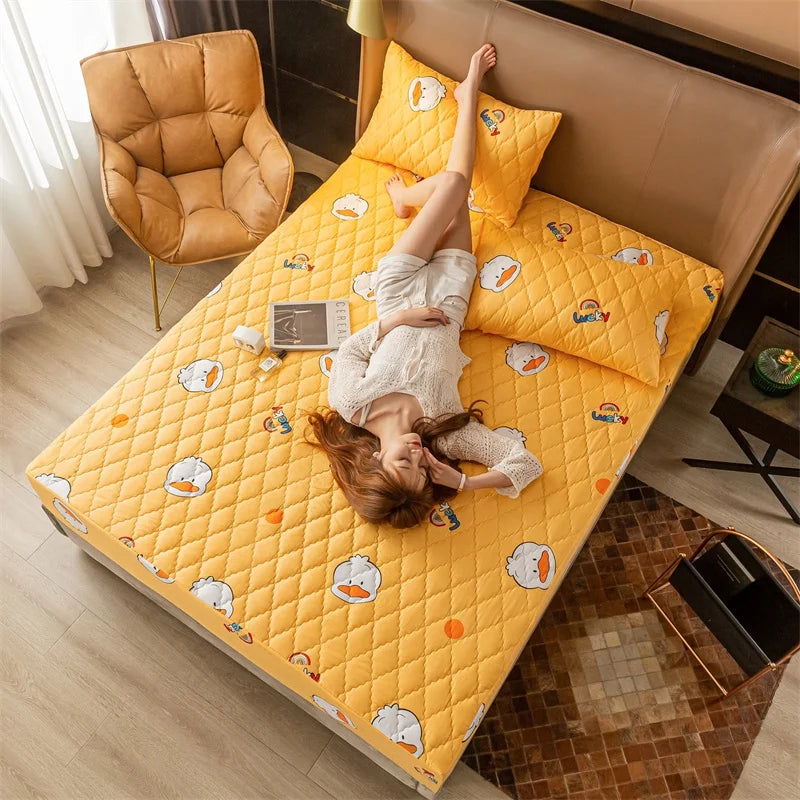 100% Waterproof Thicken Mattress Protector Cover Non-slip Fitted Bed Sheet Pad Bed Cover Single Double Bed Queen King Size 1Pc