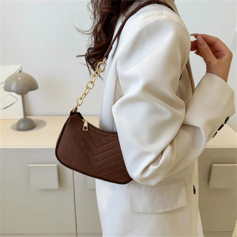 Felt Mini Shoulder Bags for Women 2023 Women's Underarm Bags Texture Solid Color Casual Handbags Female Light Weigh Bag Pouch