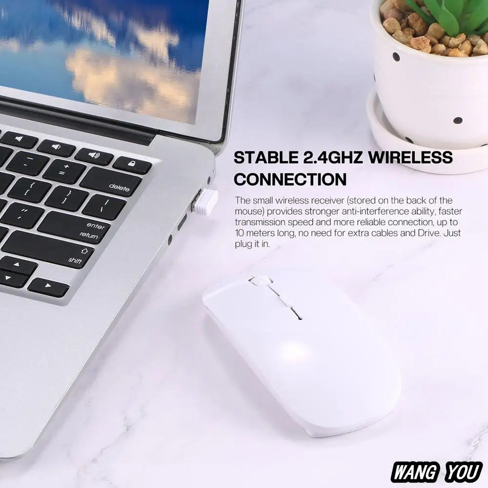 Ultra Thin USB 2.4Ghz Wireless Mouse Wireless Mouse 1600DPI 4 Buttons Cordless Mice for PC Desktop Laptop Windows Computer