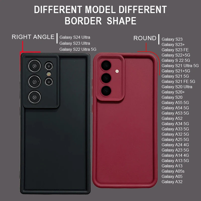 Candy Color Phone Case For Samsung S24 S23 S22 Ultra Plus S21 FE A14 A34 A15 A35 A52 A53 A54 5G Shockproof Soft Silicone Cover