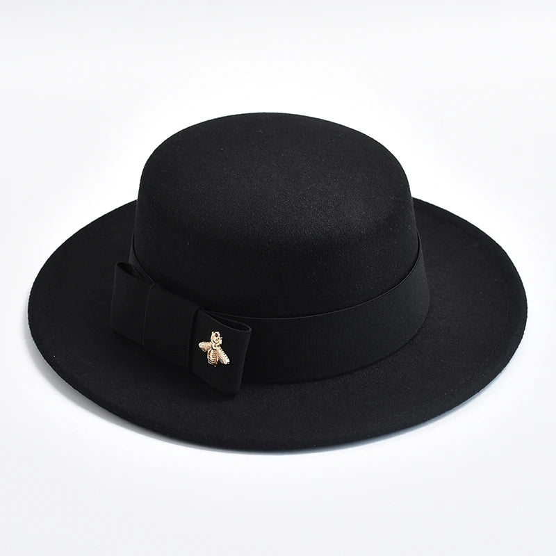 New Fedora Hat for Women Elegant Fashion Formal Wedding Decorate Church Cap Flat Top Bow Party Jazz Hat Chapeau Femme