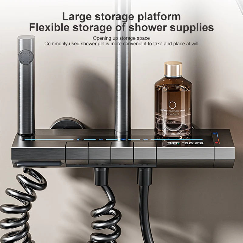 Bathroom Shower Full Set Gray Digital Display Shower System Set Piano Button With Ambient Light Faucets Shower Head