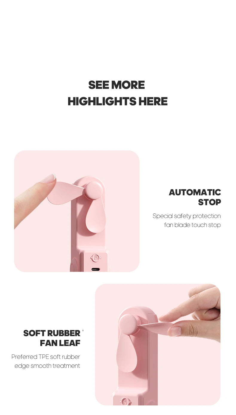 Portable Fan Mini Handheld Fan USB 1200mAh Recharge Hand Held Small Pocket Fan with Flashlight Feature