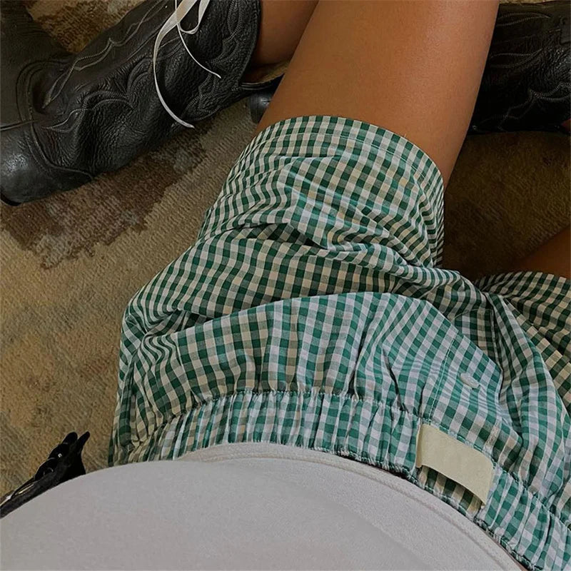 Women's Y2k Pajamas Shorts Cute Plaid Pj Short Pants Flannel Lounge Sleep Shorts Bottoms Elastic Waist Baggy Boxers Tracksuit