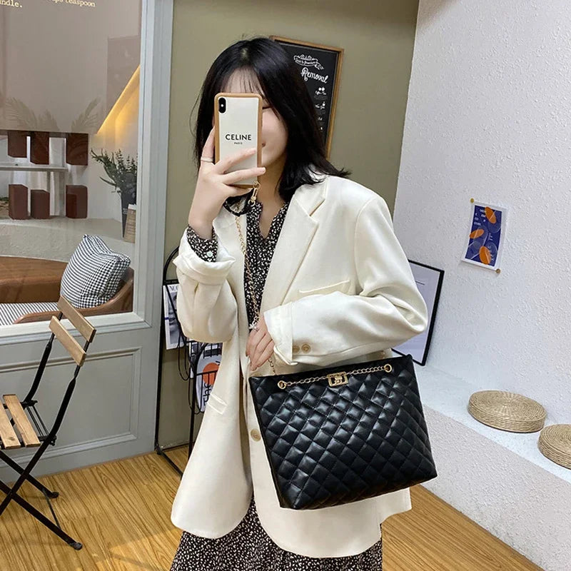 Tote Bags for Women PU Leather Diamond Lattice Handbag Personality Large Capacity Underarm Shoulder Bag Designer Bag