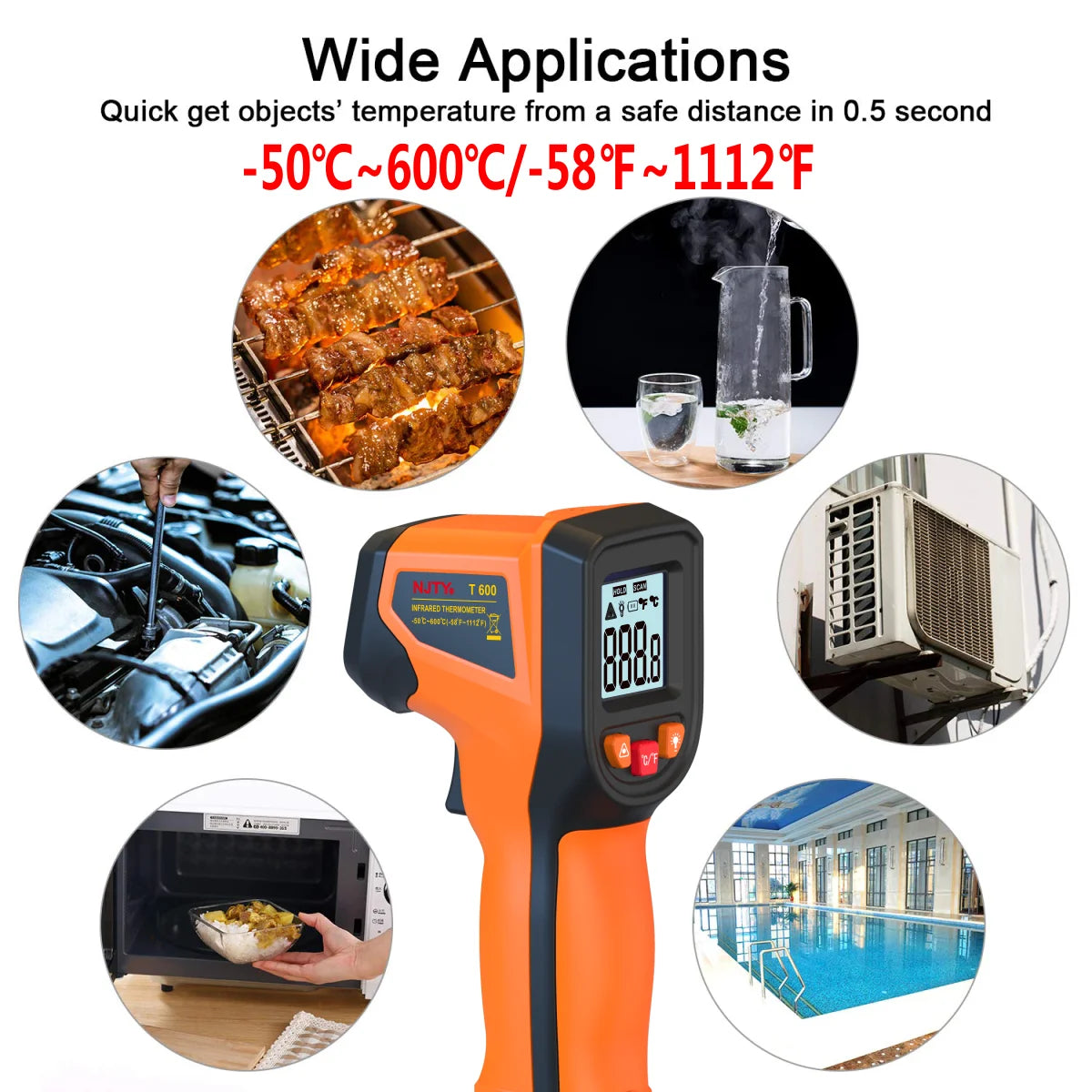 Infrared Thermometer , Handheld Heat Temperature For Cooking Tester, Pizza Oven, Grill & Engine - Laser Surface Temp Read