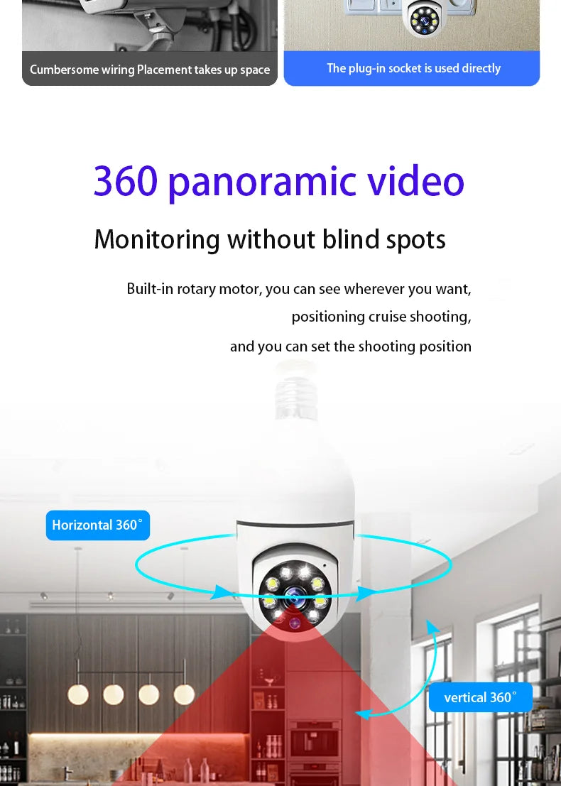 1080P Wifi Bulb E27 Surveillance Camera Full Color Night Vision 360° Rotating Automatic Human Tracking Two-way Talk Smart Home