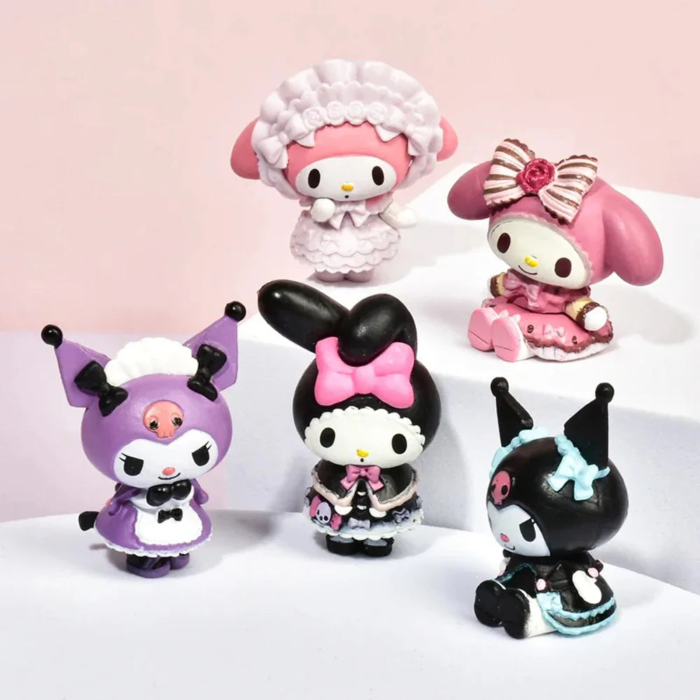 5Pcs Set Anime Figure Doll 3-4cm Kawaii Kuromi Melody Model Accessories Children's Toys Gift Action Figures Hobbies Gifts