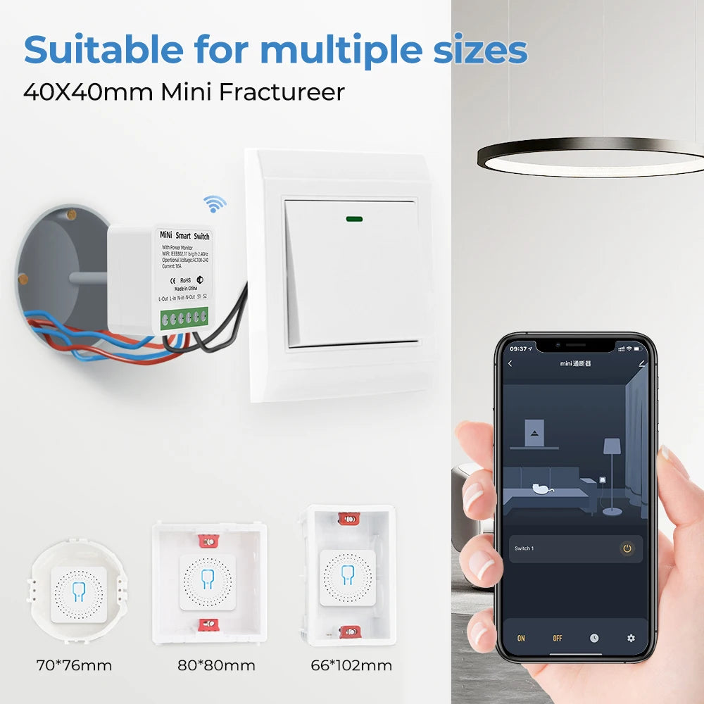 Smart Home Tuya Wifi Smart Switch with Energy Monitor 16A Mini Breaker Automation Module DIY 2Way Control Work with Alexa Google