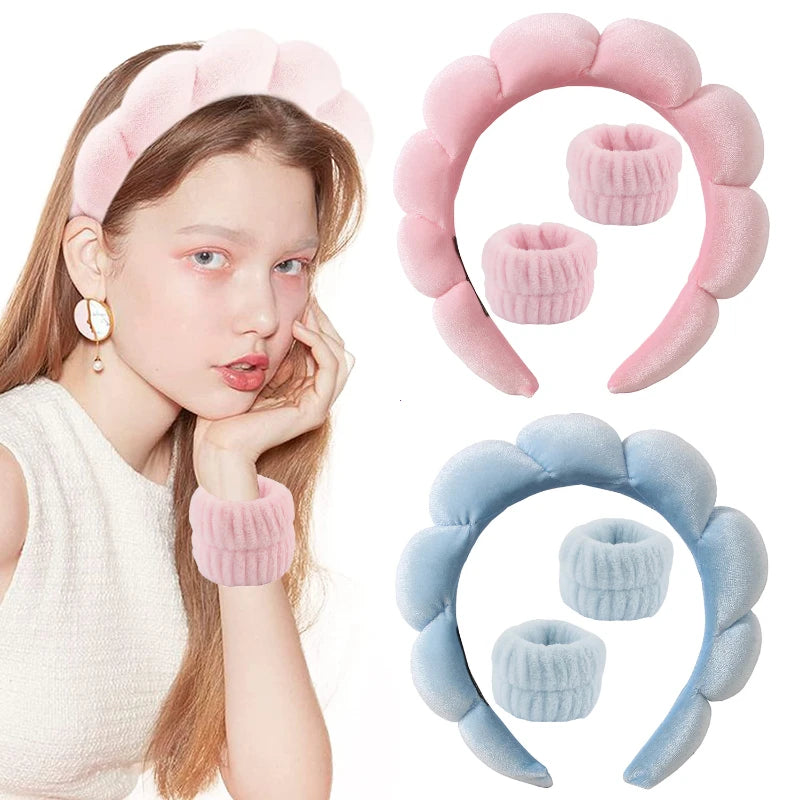 2024 Fashion Sponge Headband for Women Girls Puffy Hair Band Makeup Bubble Retro Terry Cloth Headbands Hair Accessories Headwear