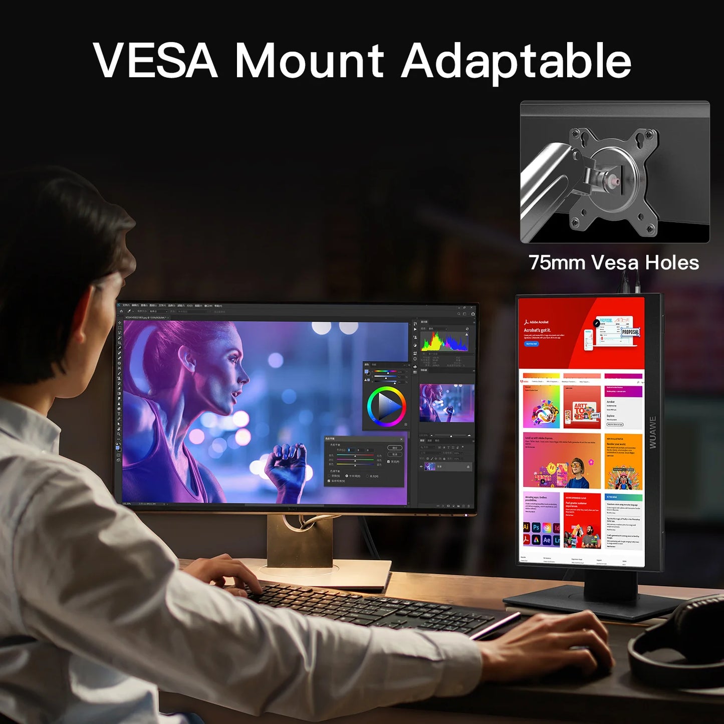 15.6 inch Portable Monitor for Laptop,WUAWE 1080P 72 NTSC 100 sRGB USB C HDMI Travel External Second Computer Screen with HDR
