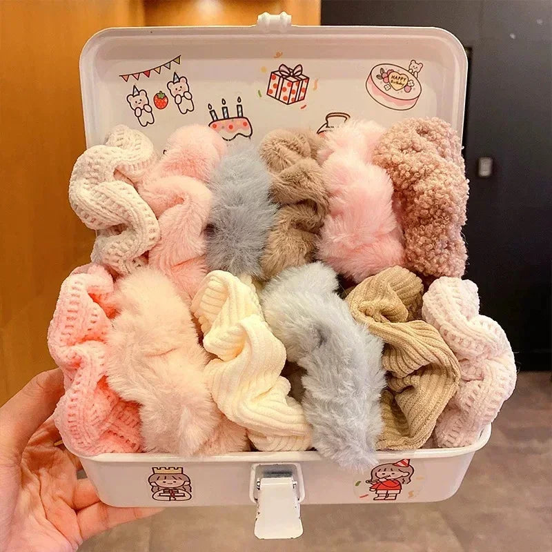 7Pcs/Set Women Hair Scrunchies Velvet Solid Color Hair Band for Girls Ponytail Holder Rubber Bands Hair Ties Hair Accessories