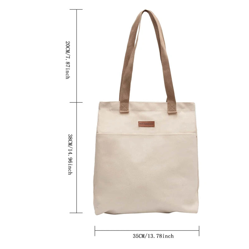 Women Canvas Tote Bag Solid Color Designer Ladies Casual Handbag Shoulder Bag Large Capacity Cotton Reusable Shopping Beach Bag