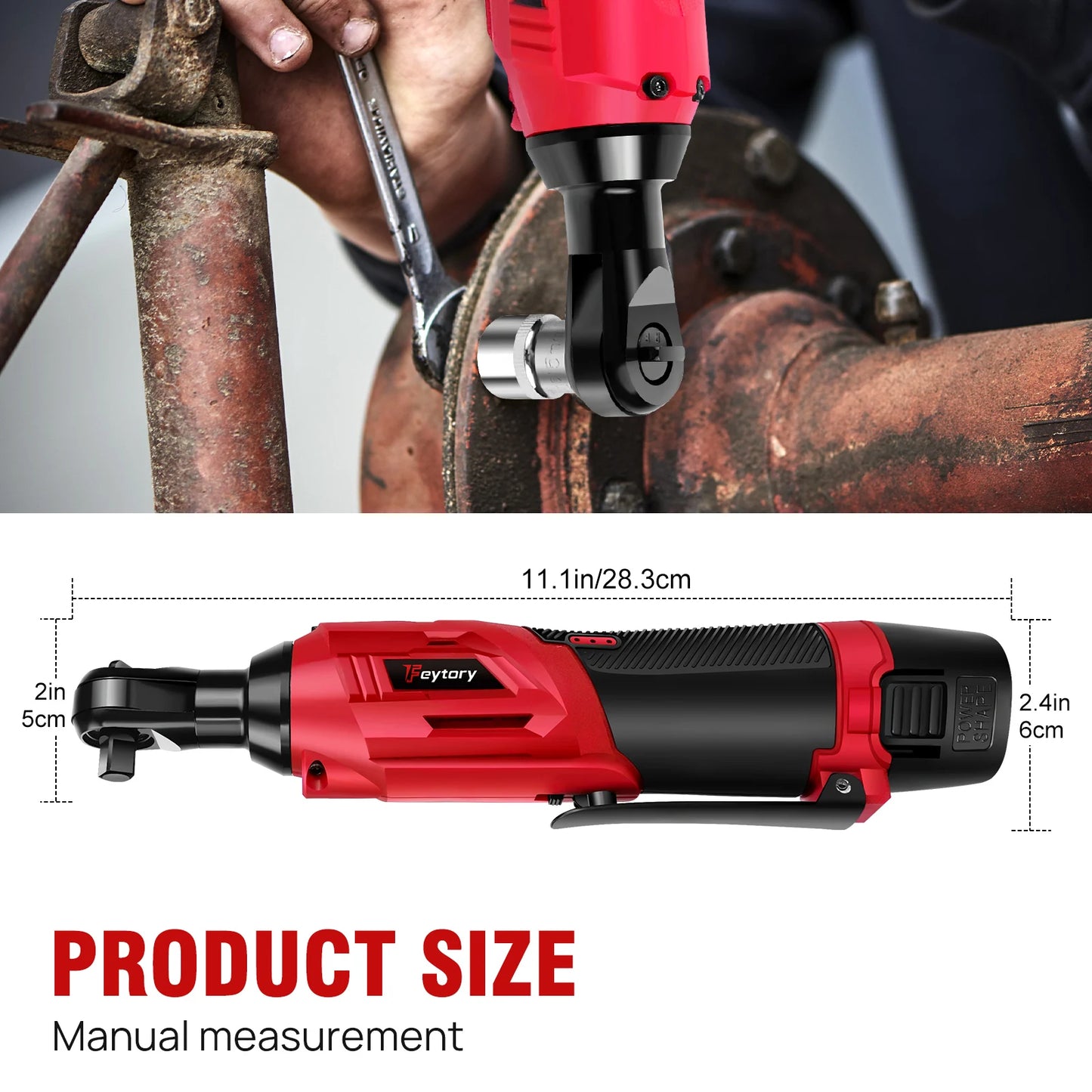 DayPlus 200NM 3/8" Cordless Electric Ratchet Wrench,90° Angle Wrench 12V Power Ratchet Tool with 2 Batteries & Charger+7 Sockets