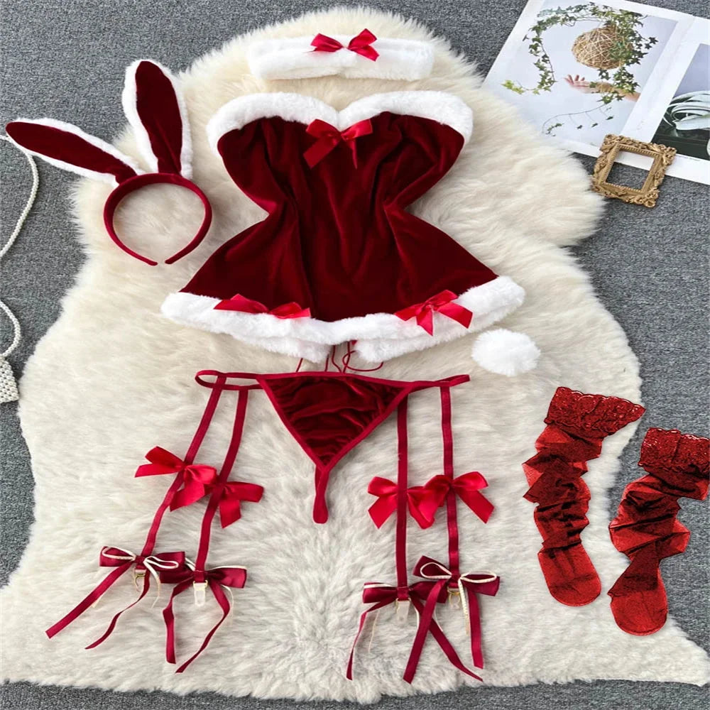 Girls Sexy Cute Japanese JK Uniform Mini Checkered Strap Skirt Off Shoulder High Waist Elastic Cosplay Dress Hot Sweet Pajama