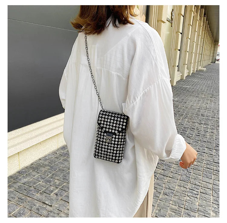 Luxury Full Rhinestone Women Phone Waist Bags Detachable PU Leather Waist Belt Shoe chain Crossbody Shoulder Bag Pack