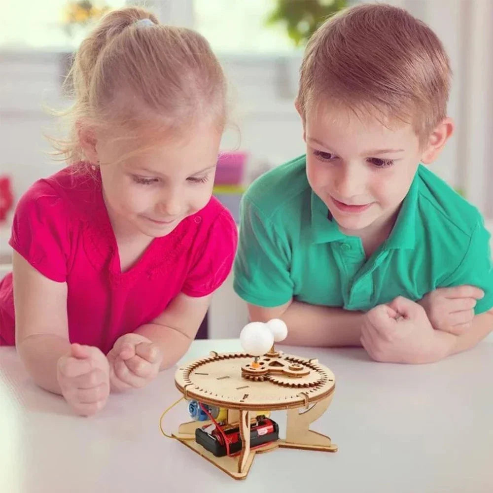 Wooden Sun Earth Moon Planet Solar System Model Kids Puzzle Mechanical Set DIY Science Toy Educational Scientific Experiment Kit
