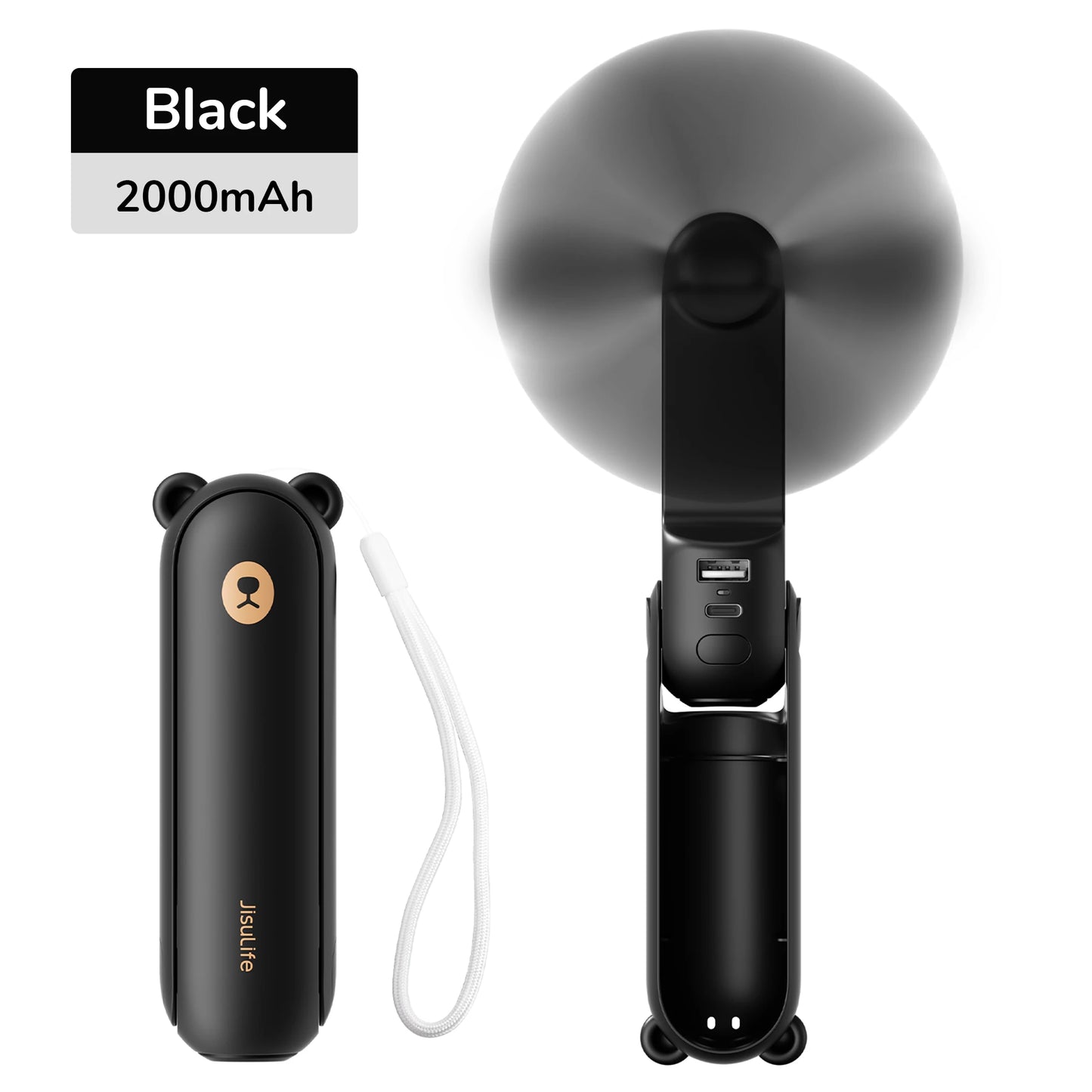 JISULIFE 3 in 1 Pocket Mini Handheld Fan,USB 4500mAh Rechargeable Portable Fan with Power Bank&Flashlight,Travel,Camping,Outdoor