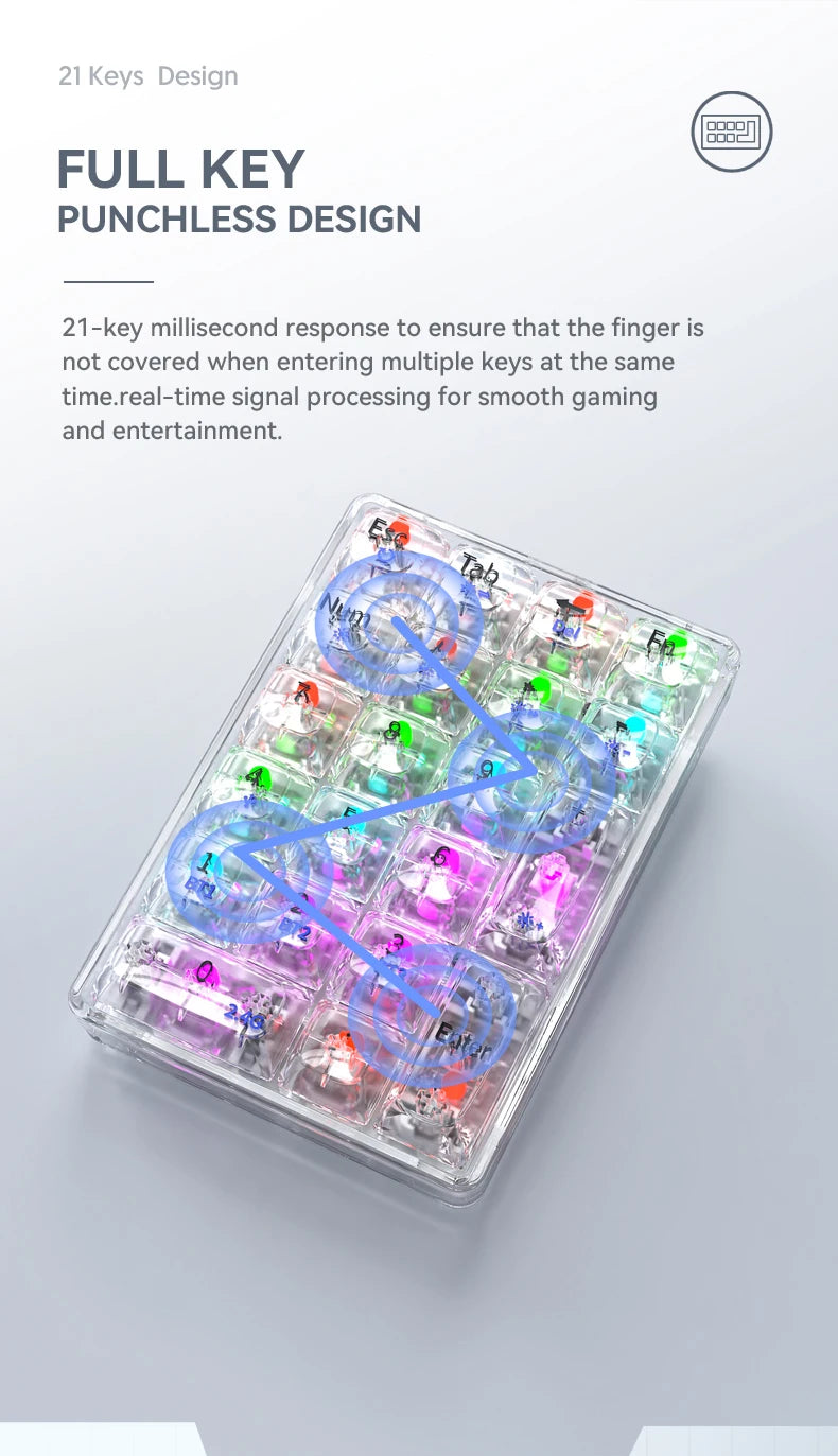 K21 21-Key Mechanical Keyboard, BT/2.4Ghz/USB-C Connection, Colourful Lighting, Full Key Hot-Swap for PC Laptops