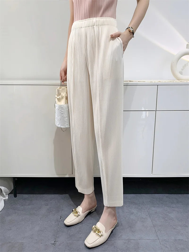 YUDX Miyake Pleated Pants Women's Thickened Fabric Loose Slim Comfortable Casual Pleated Pants 2024 Early Spring New