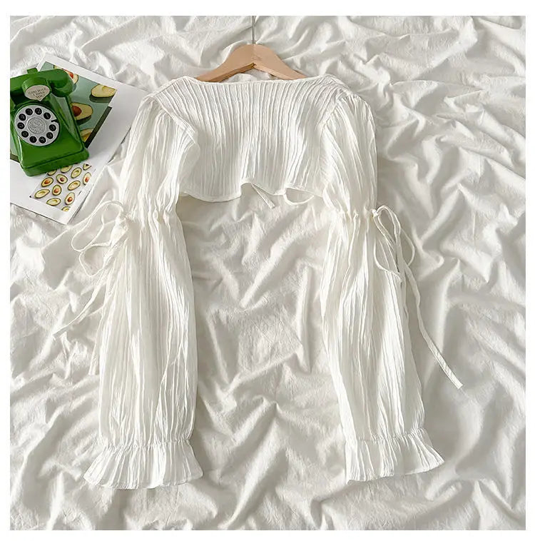 Summer Y2k Sun Protection Cardigan Women' Clothing Thin Crop Tops Bandage Long Sleeve Blouse Cape Femme Ruffles Korean Sweater