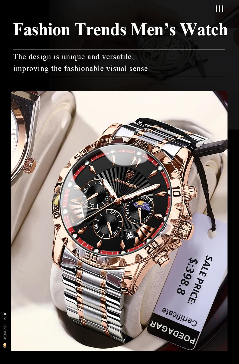 POEDAGAR Luxury High Quality Watch for Man Waterproof Luminous Chronograph Date Men Watch Stainless Steel Quartz Men's Watches