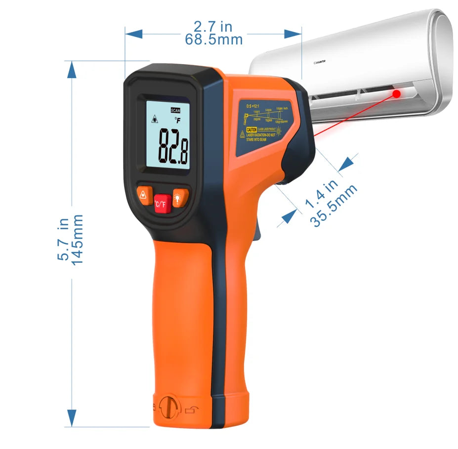 Infrared Thermometer , Handheld Heat Temperature For Cooking Tester, Pizza Oven, Grill & Engine - Laser Surface Temp Read