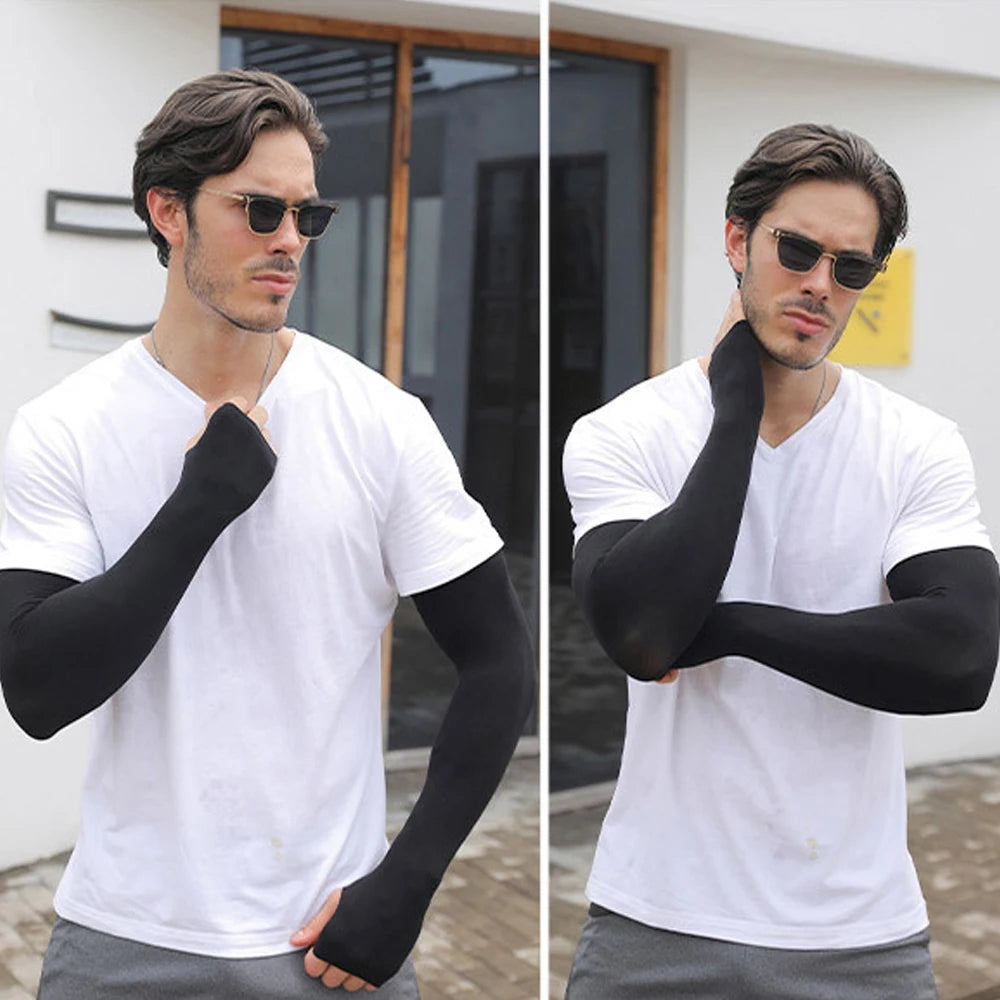 Plus Size UV Solar Arm Sleeves Men Cycling Cool Muff Summer Ice Silk Elastic Arm Cover Driving Anti-Sunburn Cool Hand Sleeves