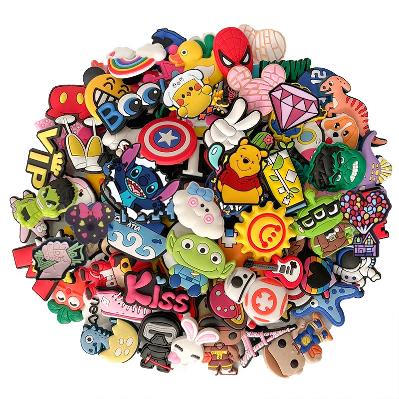 20-100PCS Wholesale Random Cartoon animation Shoe Charms Animal Garden Shoes Decrations Accessories Buckle For Kids X-mas Gifts