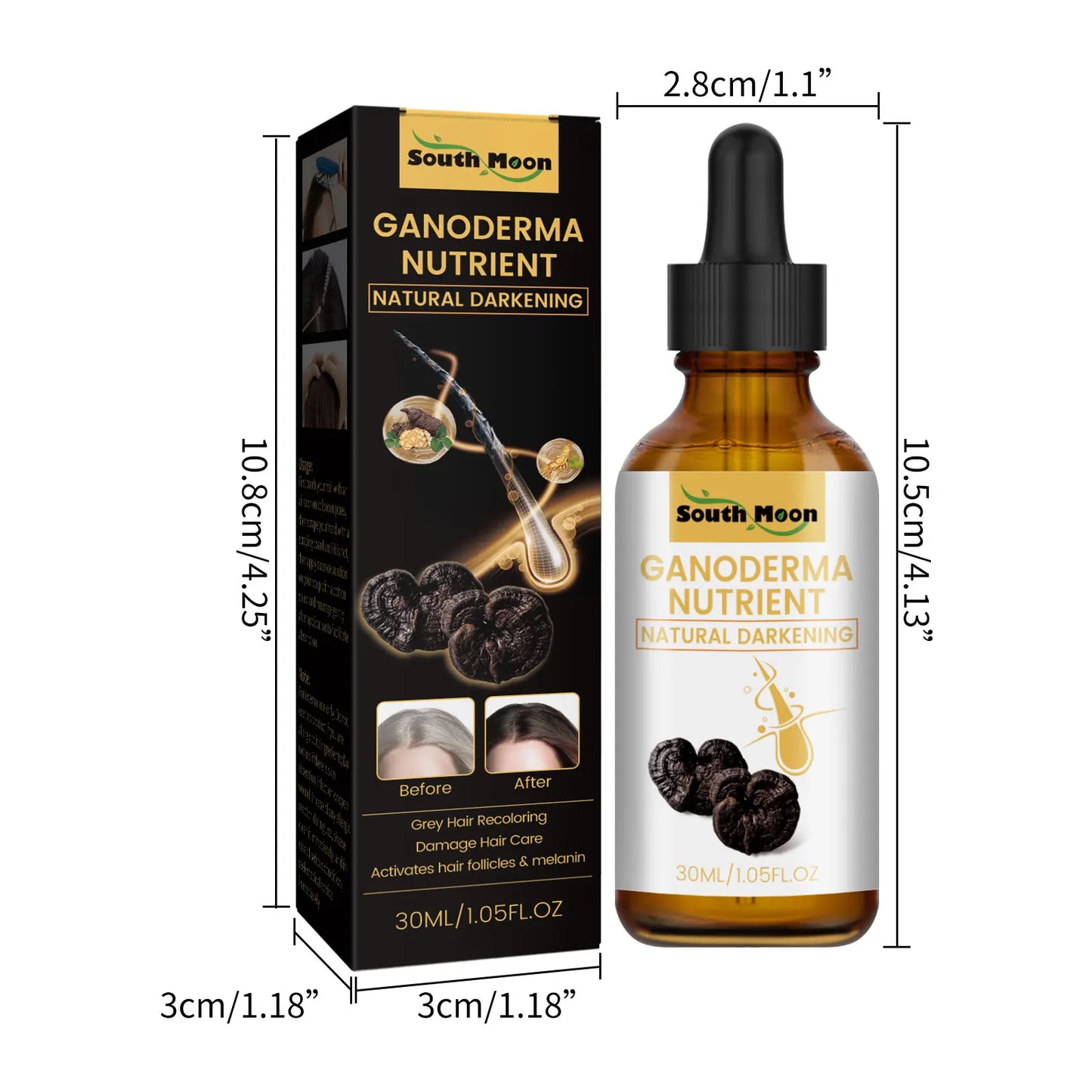 Ganoderma Hair Essential Oil Nutrient Darkening Improving Greying Reducing Damaged Prevent Loss Repairs Roots Hair Growth Serum