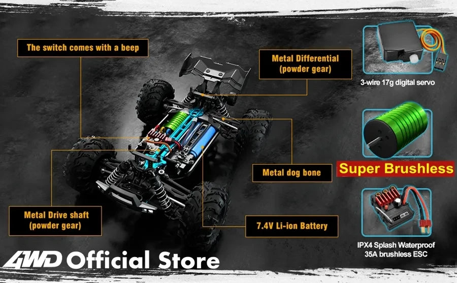 Super Brushless 80KM or 50KM/H 4WD RC Car With LED Remote Control Cars High Speed Drift Racing 4x4 Off Road Truck Kid Adult Toy